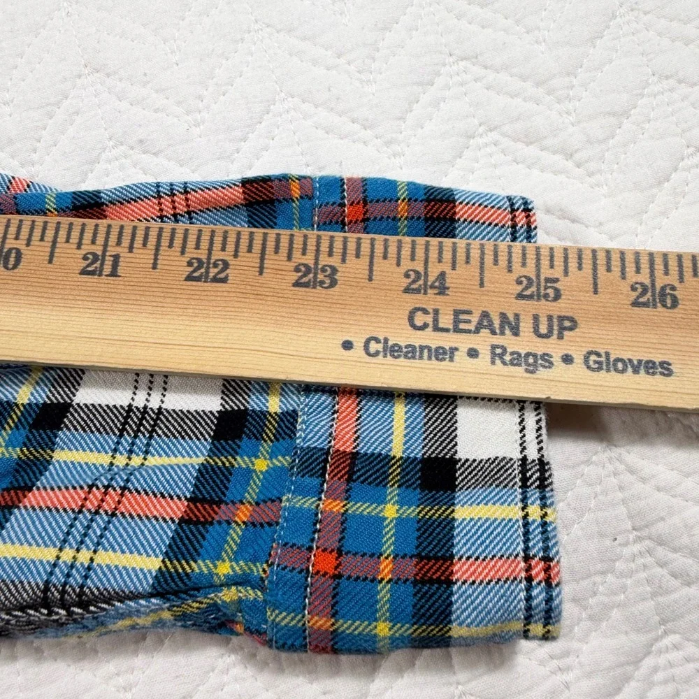 J Crew Men's Plaid Flannel Long Sleeve Button Up Shirt Size L Blue White Red EUC